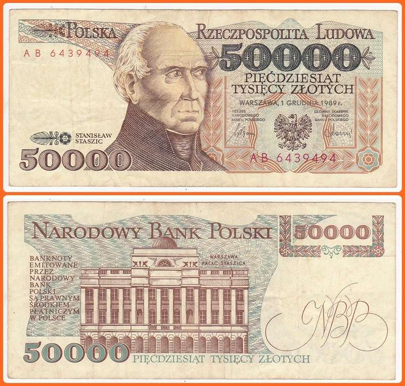 POLAND - 1989 - 50 000 ZLOTYCH - PIC# 153a - VF NOTE - SER# AB6439494