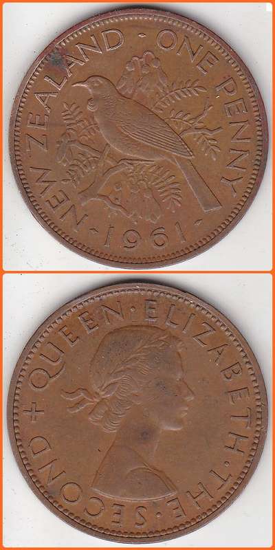 NEW ZEALAND - 1961 - 1 PENNY - KM# 24.2 - VF COIN
