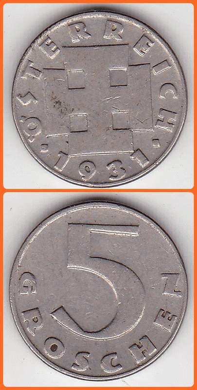 AUSTRIA - 1931 - 5 GROSCHEN - KM# 2846 - VF/XF COIN