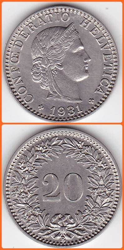 SWITZERLAND - 1931 B - 20 RAPPEN - KM# 29