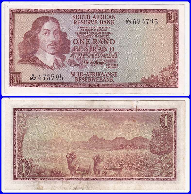 DE JONGH - 1ST ISSUE - 1967 - 1 RAND - VF+ NOTE - A/162 673795