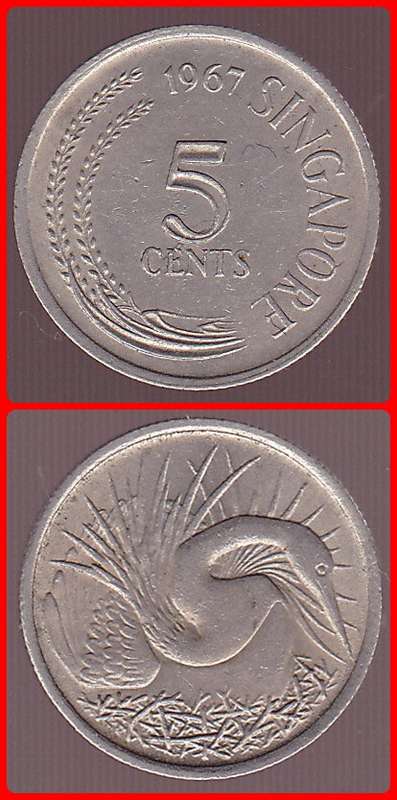 SINGAPORE - 1967 - 5 CENTS - KM# 2
