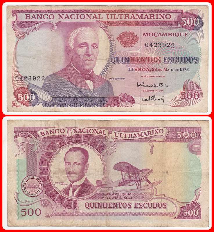 MOZAMBIQUE - 1972 - 500 ESCUDOS - PIC# 114 - F NOTE - SER# 0423922