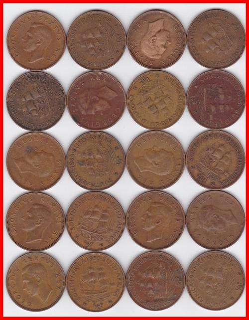 *** UNION - 1950 - HALF PENNY COINS X 20 IN 1 LOT *** CV aprox R150+