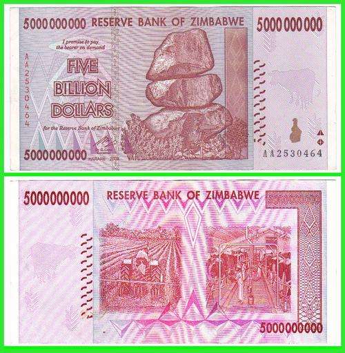 ZIMBABWE - 2008 - 5 000 000 000 DOLLARS - VF/XF NOTE - (AA253..)
