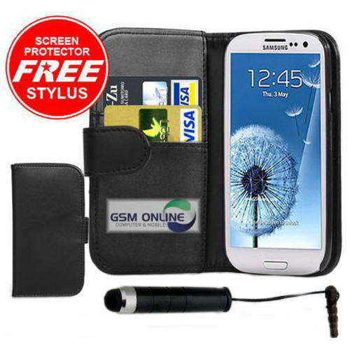 Wallet Flip Case for Galaxy S3 + Screen Protector + Stylus