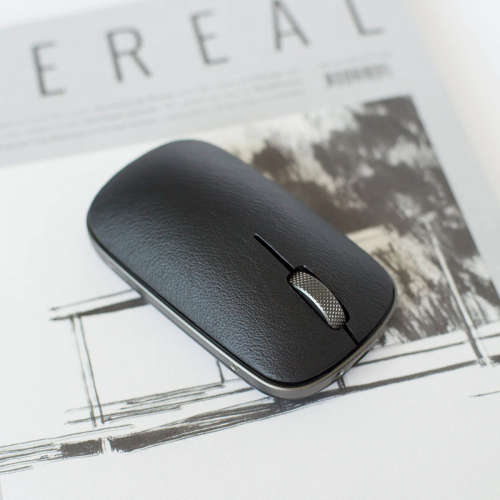 Exquisite Elegance: Azio Retro Classic Mouse in Gun Metal / Posh - Genuine Leather and Premium