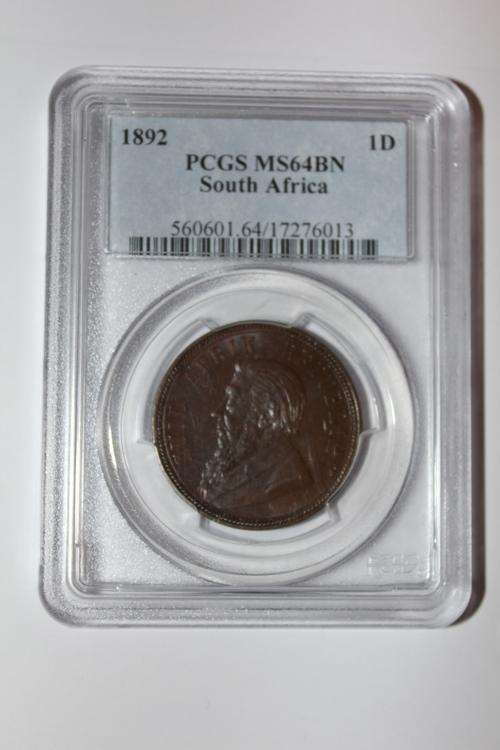 RARE **MS64 BN**1892 ZAR 1 PENNY **MS64nb**--PCGS--HERNS VALUE R12000.00 UNGRADED 3RD HIGHEST GRADE