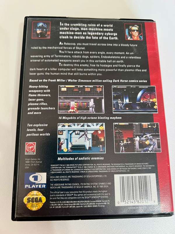 Robocop versus Terminator for Sega Genesis 16-Bit cartridge