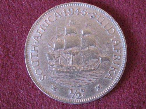 South Africa 1945 Suid Afrika 1/2 Penny GeorgivsVI Rex Imperator Bronze Coin