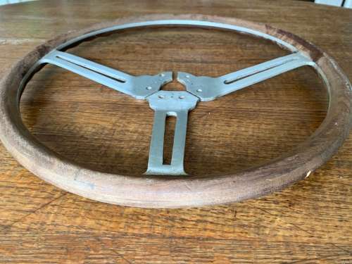 Vintage sports car aluminium and wood steering wheel
