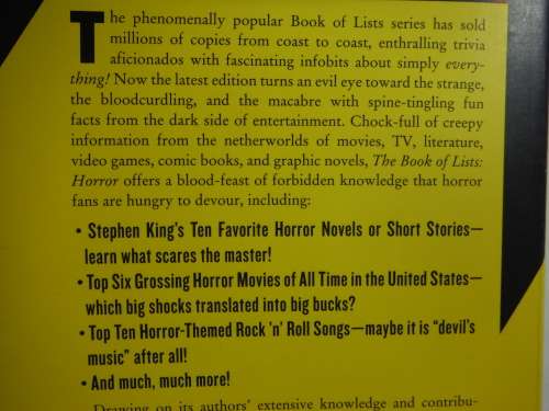 The Book of Lists : Horror - Amy Wallace, Del Howison and Scott Bradley