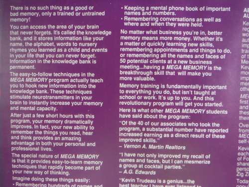 Kevin Trudeau's Mega Memory Set on Audio Cassette - 1996