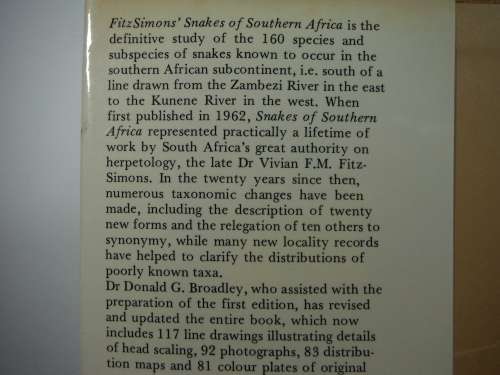 FitzSimons` Snakes of Southern Africa - Hardcover - Donald G. Broadley - 1983