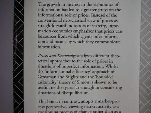 Prices and Knowledge : A Market-Process Perspective - Hardcover - Esteban F. Thomsen