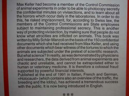 Holocaust : Vivisection Today : Performed in 60 Laboratoires - Max Keller
