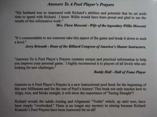 Answers to a Pool Player`s Prayers - Softcover - Richard Kranicki
