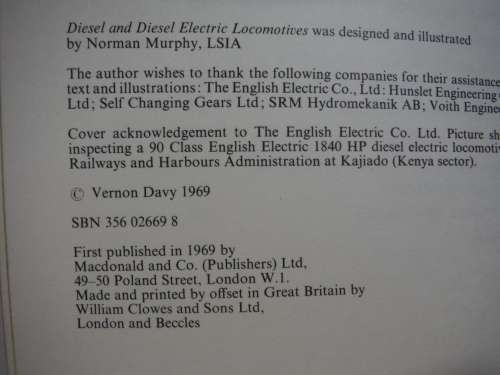 Diesel and Diesel Electric Locomotives - Softcover - Vernon Davy - 1969