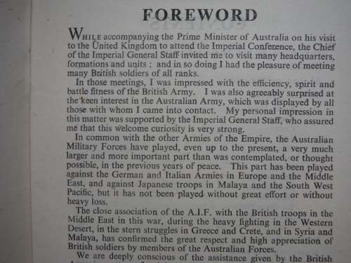 The Australian Army at War : 1939-1944 - Published 1944