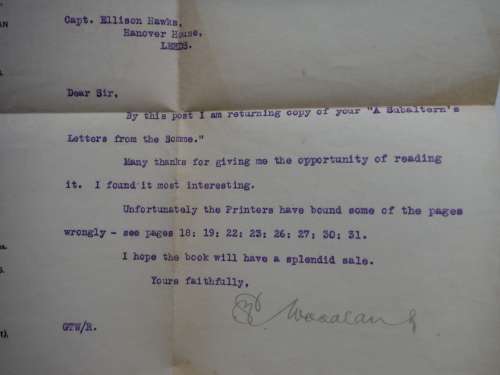 A Subaltern`s Letters From the Somme - Ellison Hawks (2nd Lieut. R.F.A.) - 1917 Edition