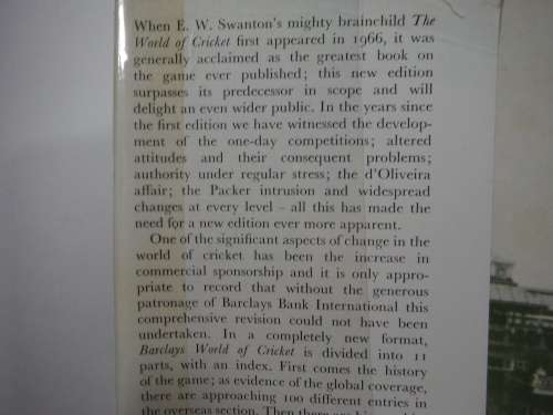 Barclays World of Cricket : The Game From A to Z - Edited by E.W. Swanton 1980