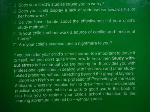 Study Without Stress : A Manual for Parents - Paperback - Deon van Wyk