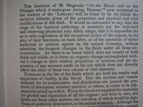 Lectures on the Blood - Hardcover - F.Magendie, M.D. - The Classics of Medicine Library