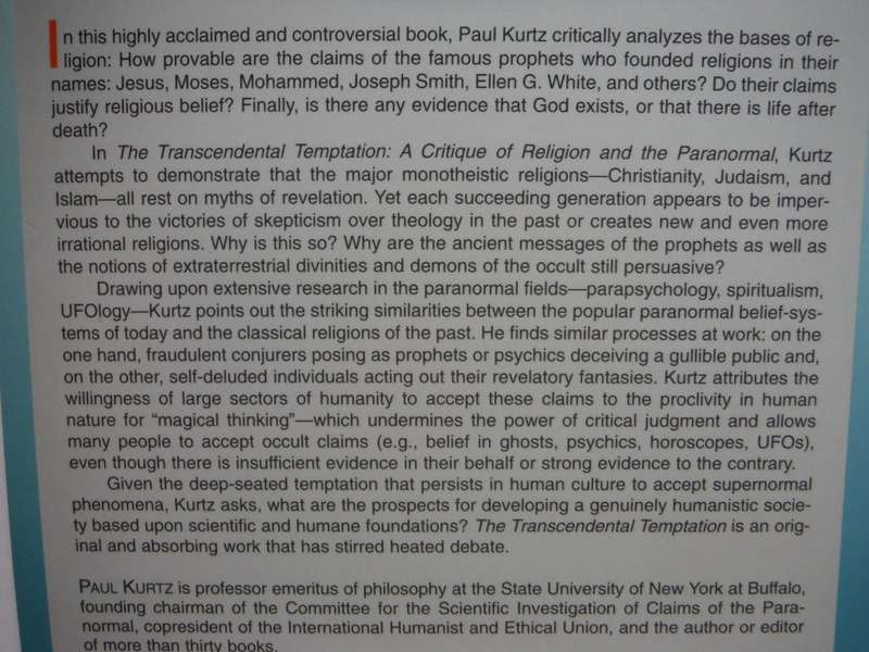 The Transcendental Temptation : A Critique of Religion and the Paranormal - Paul Kurtz