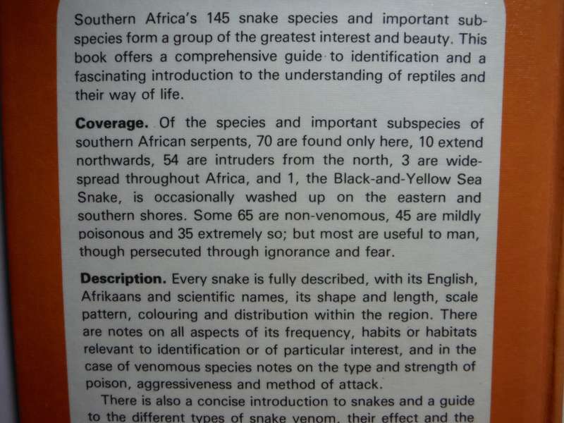 A Field Guide to the Snakes of Southern Africa - Hardcover - Nature Lover`s Library