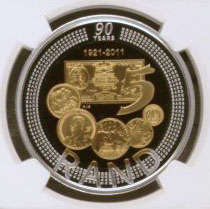 Featuring ***  Mr Nelson Mandela *** 2011 SARB 90th Anniversary Silver R5 Bi-Colour Crown NGC PF70