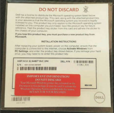 New sealed Windows 10 Pro oem Licenses product key (32/64bit - Dell)