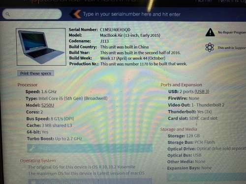 MacBook Air 2015 For Spares With Extra Io Board And Ssd!