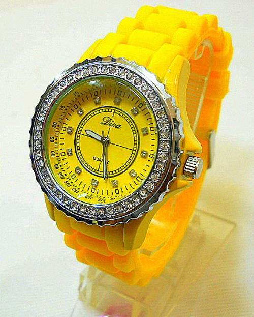 **** R1399.00***DIAMANTE ENRICHED BEZEL**HIGH FASHION SILICONE STRAP  WATCH****