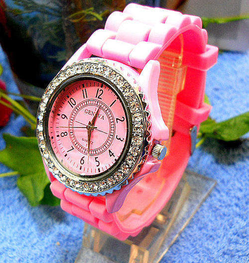 ***DIAMANTE ENRICHED **HIGH FASHION SILICONE STRAP  WATCH****