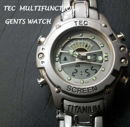 -GENTS  DUAL TIME MULTIFUNCTION  METAL SPORT WATCH-GUN METAL GREY **