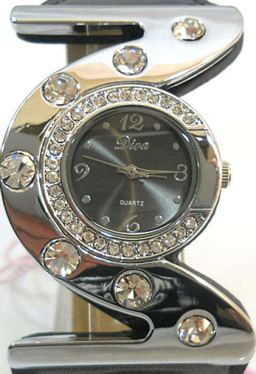 -GOLD SPECKLED BLACK STRAP**FABULOUS SILVER  DIAMANTE LADIES GLITTER WATCH**