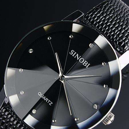 **new SINOBI black PU leather quartz Unisex  watch stainless steel watch***
