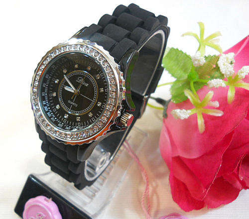 **** R1399.00***DIAMANTE ENRICHED BEZEL**HIGH FASHION SILICONE STRAP  WATCH****