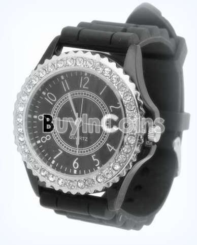 - LADIES BLACK QUARTZ WATCH**SILICONE STRAP