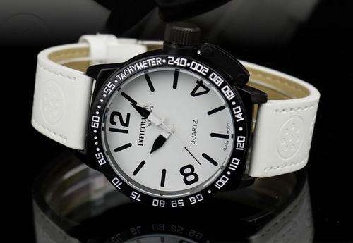 ***  NFANTRY INFILTRATOR FASHION QUARTZ SPORT MENS WRIST WATCH WHITE LEATHER + BOX