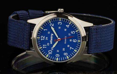 *** INFANTRY Pilot Mens Army Sports JP Quartz Lumnious Watch Nylon Strap Blue Outdoor