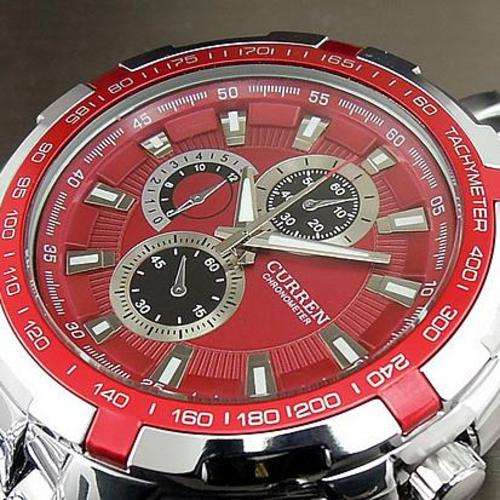 *** New  CURREN RED ANALOG LUXURY SPORT MEN STEEL WRIST WATCH