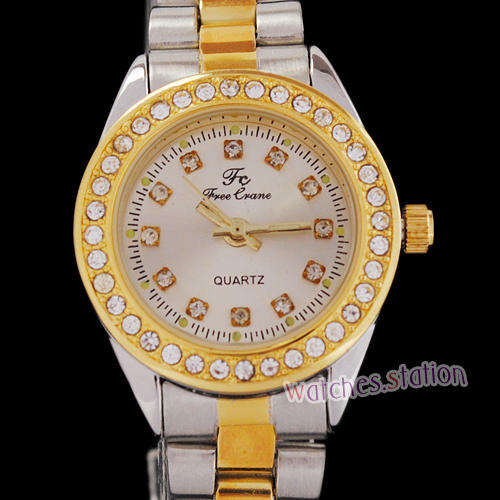 - LADIES ~NEW  FREE CRANE Elegant Luxury Golden Steel Quartz Wrist Watch