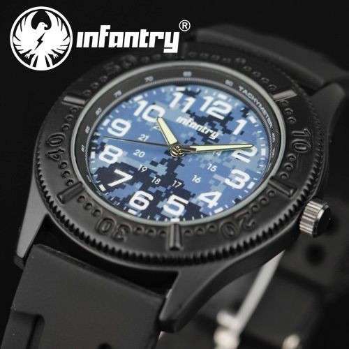 Fom UK***ORIGINAL  INFANTRY LUME CAMO BLUE NEW QUARTZ ANALOG SPORTS MEN WRIST WATCH RUBBER
