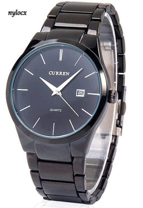 *** New  CURREN  Black ANALOG LUXURY  MEN  Tungsten Steel WRIST WATCH