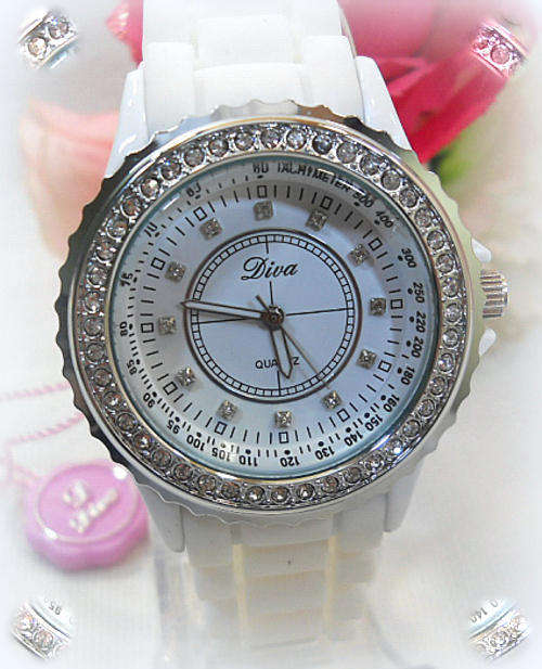 **** R1399.00***DIAMANTE ENRICHED BEZEL**HIGH FASHION SILICONE STRAP  WATCH****STOCK CLEARANCE