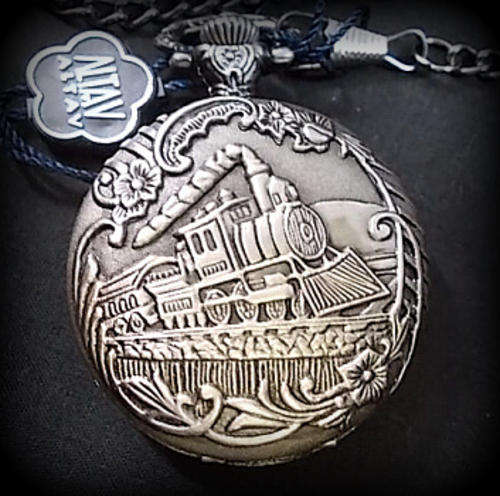 ***STEAM TRAIN *** CHAIN ALLOY BRONZE  POCKET WATCH