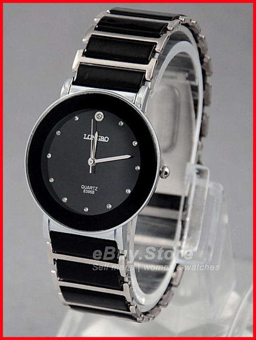 *** New  Unisex Stainless Steel Normal Ceramic Band Bling Crystal Quartz Wrist Watch
