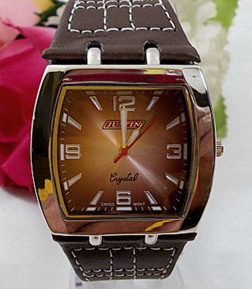 *** New  ANALOG LUXURY  MEN STEEL   WATCH-GENUNINE BROWN LEATHER STRAP**