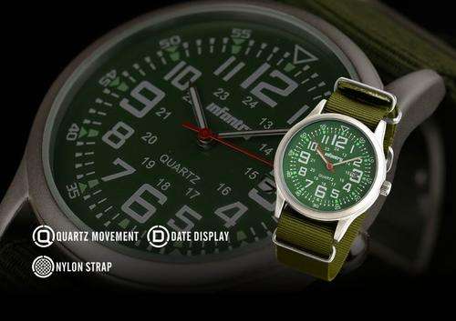 From USA***          INFANTRY MILITARY Army Mens Sport DATE Quartz Wrist Watch OliveGreen Nylon Stra